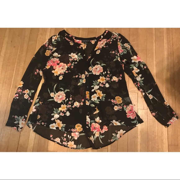 Forever 21 Tops - 3/$15 Forever 21 + Japanese Floral Sheer Blouse